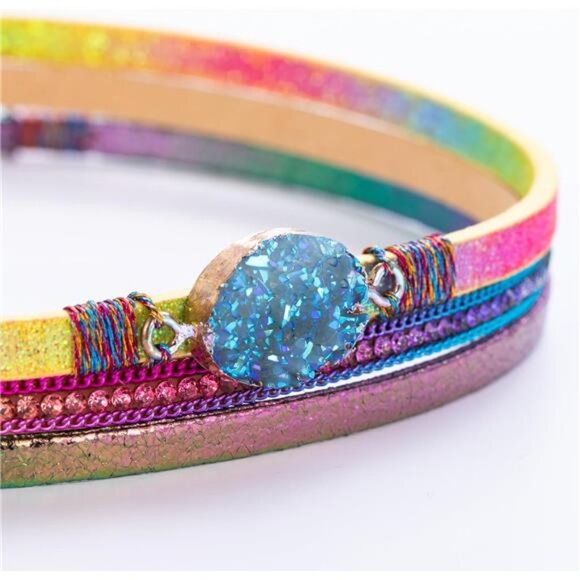 Womens leather wrap bracelet boho cuff crystal bead layered magnetic clasp jewel - Picture 5 of 7